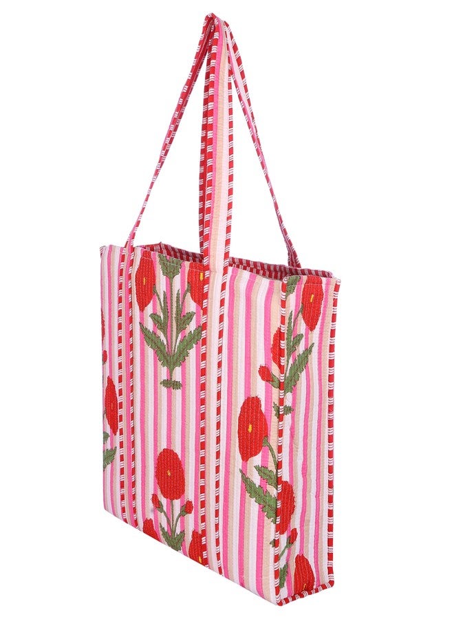KLAVATE Women 100% Cotton Quilted Shoulder Bag Tote Bag Beach Casual Work Bag Women Large Capacity Bags for Shopping (DESIGN 13) - Image 2